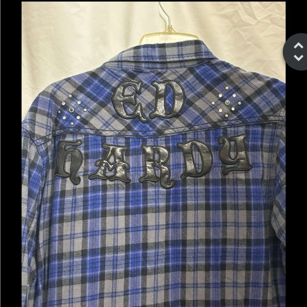Ed Hardy Blue and Black Plaid Shirt